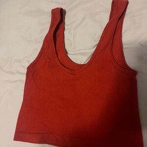 Women's Red Ribbed Tank Top